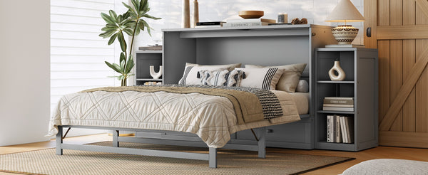 English Elm Queen Murphy Bed With Stylish Storage Drawers & Shelves - Perfect For Compact Spaces & Guest Rooms! W1580S00256-GIGA