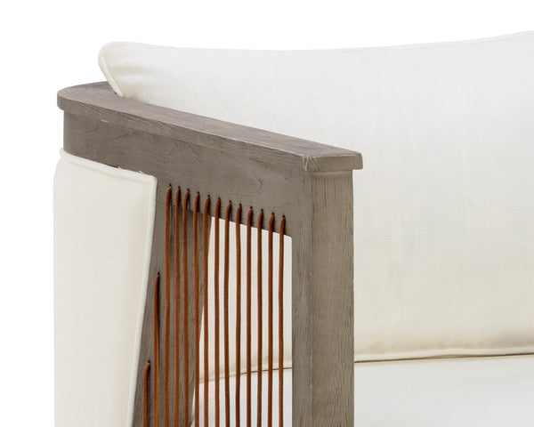 Sunpan Sala Lounge Chair - Contemporary Comfort with Grey Oak Frame and Stylish Leather Rope Detailing Linoso Ivory V1