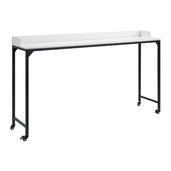 English Elm White Overbed Desk 72" x16" Adjustable 40-44" Height Sliding Laptop Table with Casters, Modern Versatile Surface B011P244980