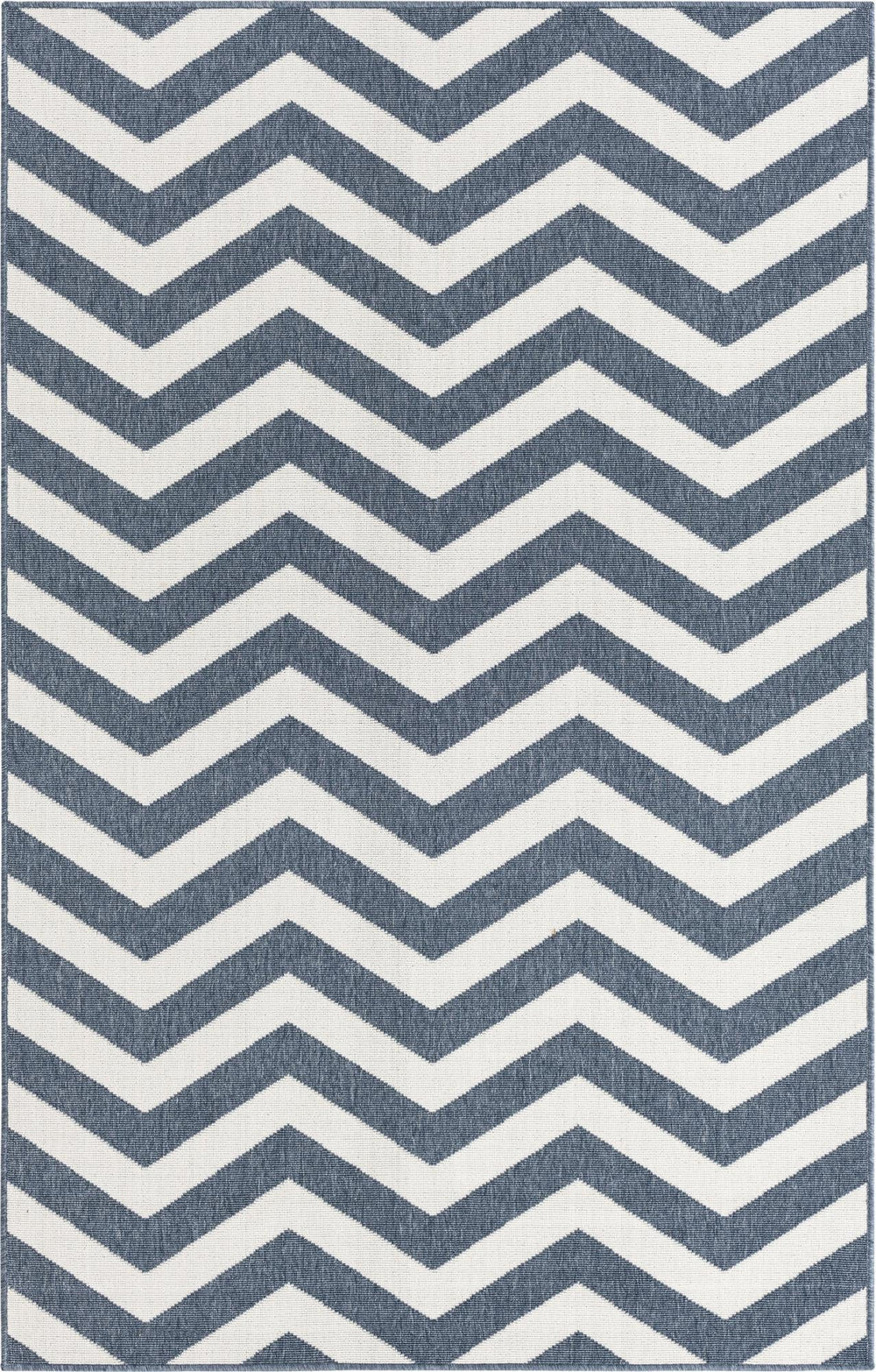 Unique Loom Outdoor Coastal Dalgalar Machine Made Chevron Rug Navy Blue, Ivory 5' 3" x 8' 0"