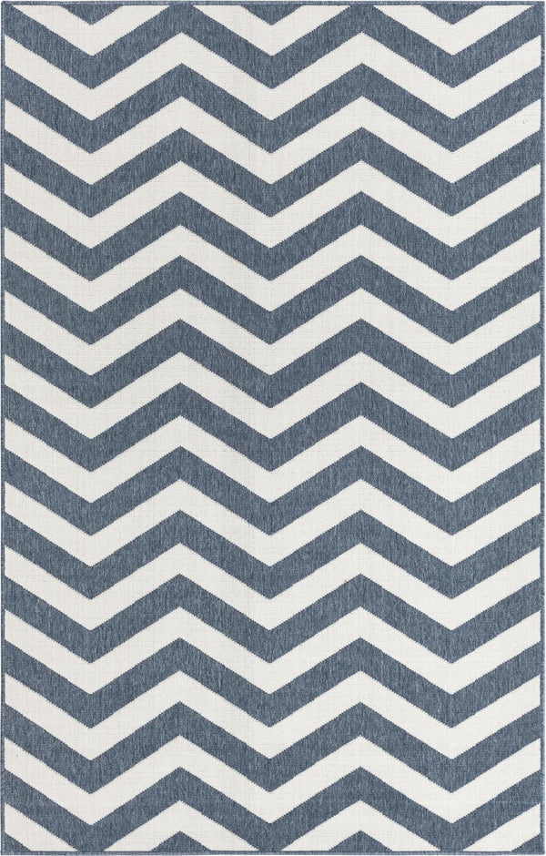 Unique Loom Outdoor Coastal Dalgalar Machine Made Chevron Rug Navy Blue, Ivory 5' 3" x 8' 0"