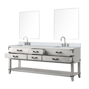 English Elm White Oak Double Bath Vanity 84" With Cultured Marble Top, Chrome Faucet, & Two 36" Mirrors Included B2731S01919-GIGA