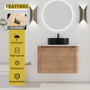 English Elm 30'' Wall-Mounted Bathroom Vanity With Ceramic Art Sink & Soft-Close Doors For Modern Style W999S00388