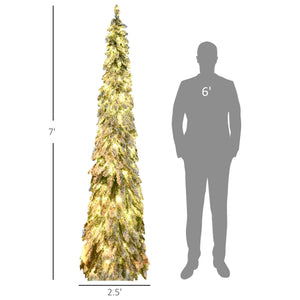 English Elm Homcom 7Ft Prelit Pencil Christmas Tree With 534 Snow Flocked Branches & 350 Led Lights For Narrow Spaces W2225P249623