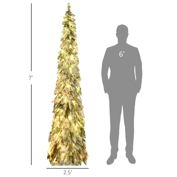 English Elm Homcom 7Ft Prelit Pencil Christmas Tree With 534 Snow Flocked Branches & 350 Led Lights For Narrow Spaces W2225P249623