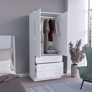 English Elm Taly Double Door Armoire - Spacious 70.9"H x 30.9"W x 19"D Laminated Particleboard Closet with Drawers White 35.4 L x 23.6 W x 6.3 H B070S00235