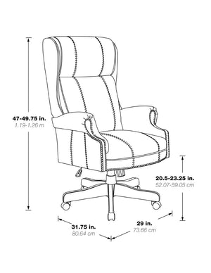 OSP Home Furnishings Executive Wingback Office Chair with Lumbar Support Brass Nail Trim and Cherry Wood Base TEX280-3