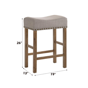 English Elm Martha Tan Linen Counter Height Stool Set of 2 — Weathered Oak Finish, Padded Seat, Nailhead Trim, 26" Height B2726P338650