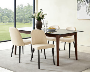 English Elm Beige Pu Leather Armless Dining Chair Set of 4 with Matte Black Iron Legs Modern Beige T3967P497816