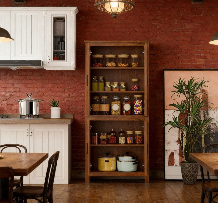 English Elm Spacious Antique White Pantry Cabinet Five Tier Shelving Traditional Kitchen Storage T3971P428732