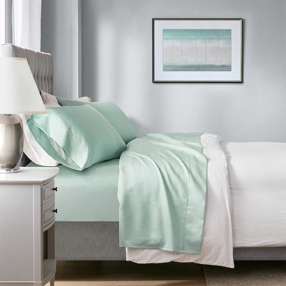 JLA Home Beautyrest - HeiQ Smart Temperature Cotton Blend Sheet Set – Moisture-Wicking, Breathable, OEKO-TEX Certified Comfort Seafoam BR20-1874