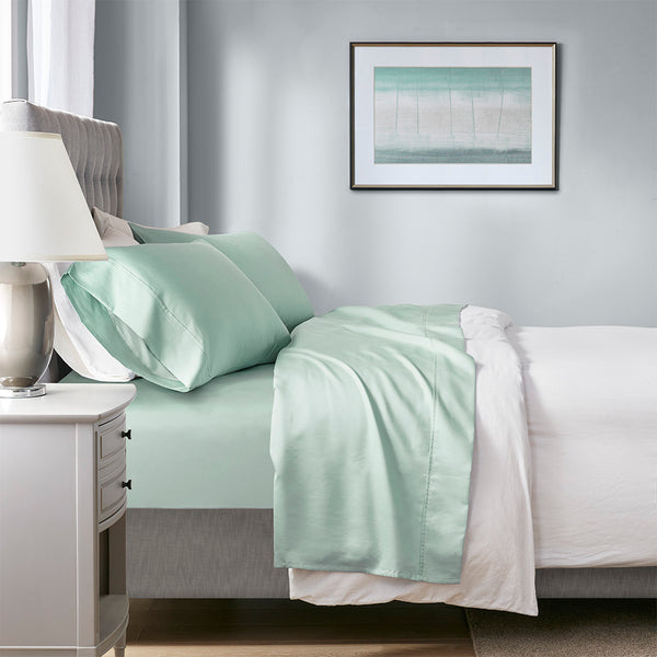 JLA Home Beautyrest - HeiQ Smart Temperature Cotton Blend Sheet Set – Moisture-Wicking, Breathable, OEKO-TEX Certified Comfort Seafoam BR20-1874