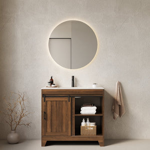 English Elm RIKA 36" Bathroom Vanity with Sintered Stone Countertop, Undermount Ceramic Basin, Walnut Farmhouse Charm W2615S00096