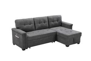 English Elm Aurora Woven Fabric Sleeper Sectional with Usb Charging Storage Chaise Living Room Gray B2749S00180