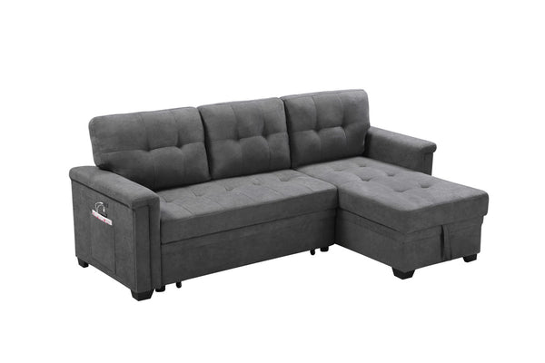 English Elm Aurora Woven Fabric Sleeper Sectional with Usb Charging Storage Chaise Living Room Gray B2749S00180