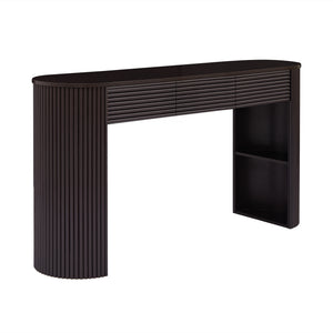 English Elm [video] Retro Fluted Console Table with 3 Drawers Open Niche Mid-century Entryway Espresso N759P283616D