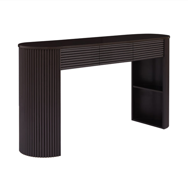 English Elm [video] Retro Fluted Console Table with 3 Drawers Open Niche Mid-century Entryway Espresso N759P283616D