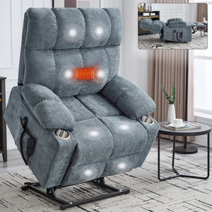 English Elm Dual Motor Power Lift Recliner with Massage Heat and Leatherair Upholstery for Living Room Grey-Blue W3224P294319