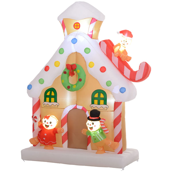 English Elm 7ft Giant Inflatable Gingerbread House with Led Lights Festive Outdoor Lawn Decor T3971P401814