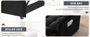 English Elm 55.1-inch Convertible Velvet Futon Sofa Bed with Storage and Adjustable Iron Frame W2564P445796