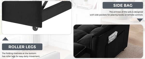 English Elm 55.1-inch Convertible Velvet Futon Sofa Bed with Storage and Adjustable Iron Frame W2564P445796