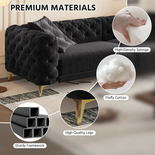 English Elm 97.6" Oversized Velvet Chesterfield Sleeper Sofa Floral Tufted Roll Arm Living Room Couch Black W1885S00410