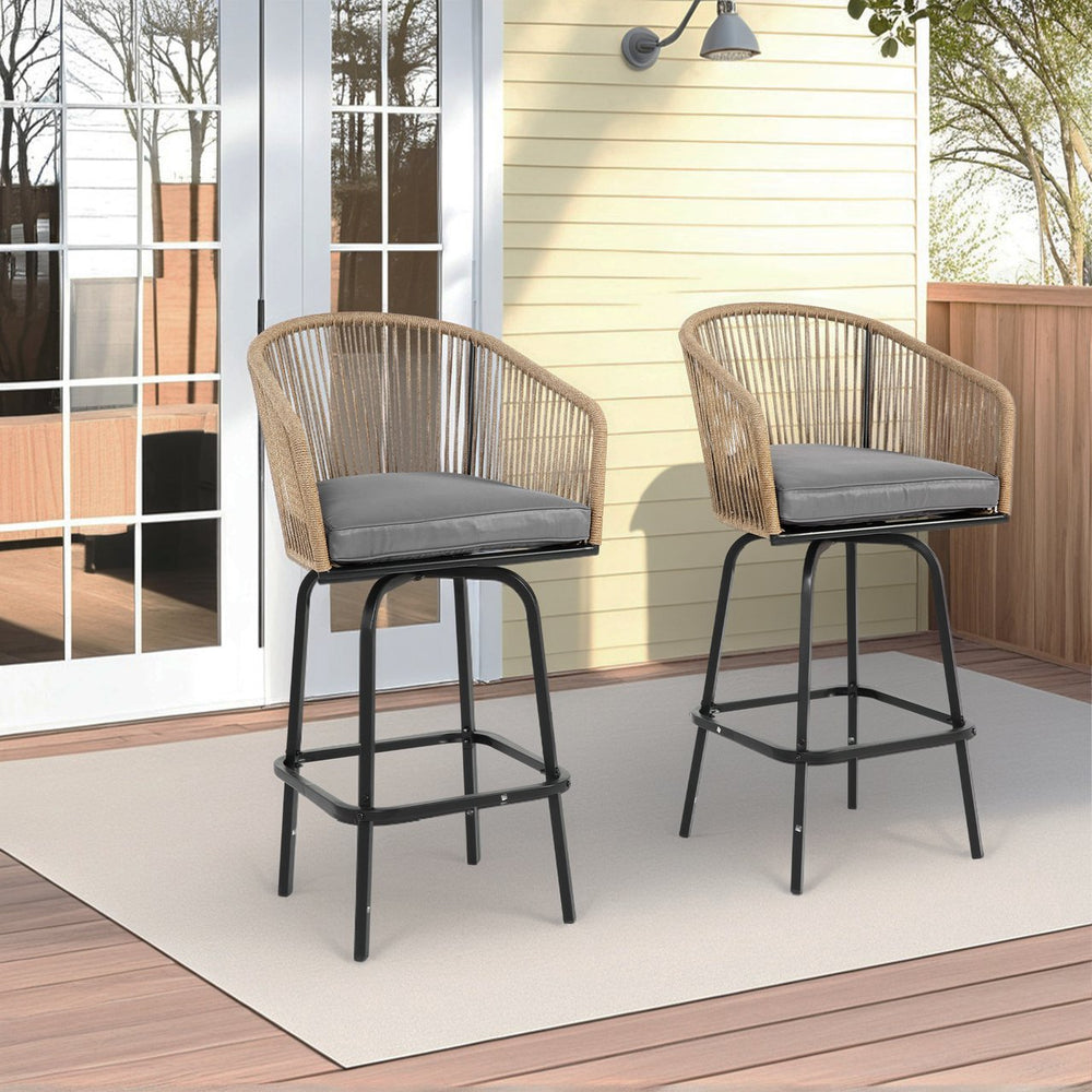 English Elm Outdoor Bar Stools Set Of 2 - Stylish All-Weather Rattan Chairs With Armrests For Patio & Deck W640P256794