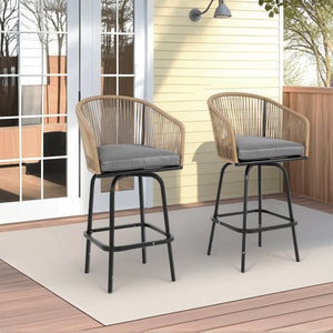 English Elm Outdoor Bar Stools Set Of 2 - Stylish All-Weather Rattan Chairs With Armrests For Patio & Deck W640P256794