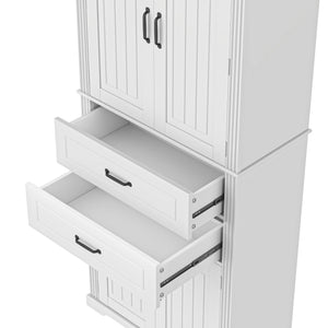 English Elm [video] Floor to Ceiling Matte Storage Cabinet with Drawers Shelves and Adjustable Interior White N759P407762K