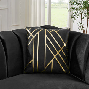 English Elm 81" Tufted Velvet Chesterfield Sofa with Gold Steel Legs for Elegant Living Rooms Black W1191S00063