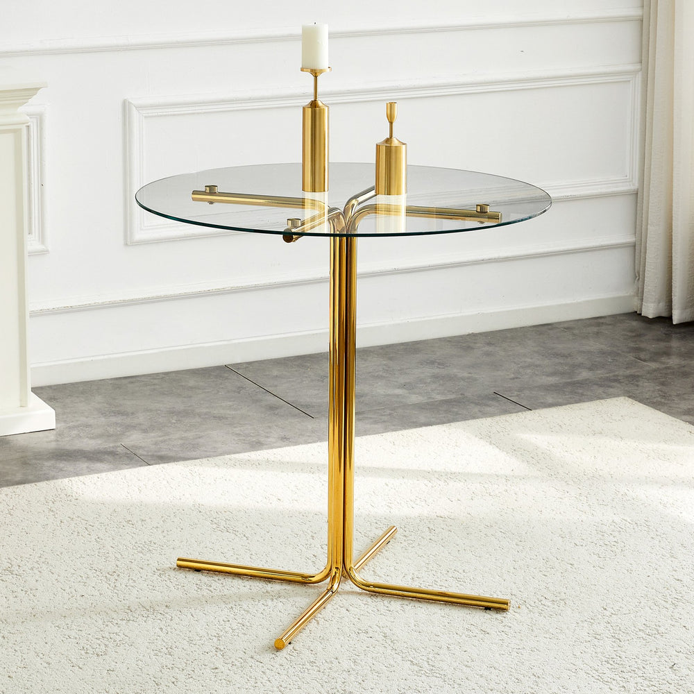 English Elm Round Tempered Glass Bar Table with Chrome Base Airy Counter Height for Small Spaces W2920P395120