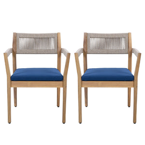 English Elm Christopher Knight Home® - Braided Acacia Wood Outdoor Dining Chairs Set Of 4 – Stylish Teak Finish With Navy Cushions & Rope N770P286668N004