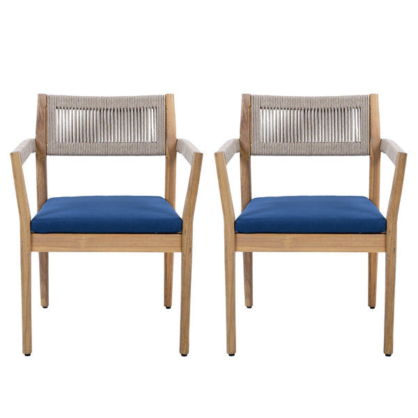 English Elm Christopher Knight Home® - Braided Acacia Wood Outdoor Dining Chairs Set Of 4 – Stylish Teak Finish With Navy Cushions & Rope N770P286668N004