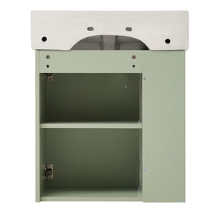 English Elm 21.6 Modern Floating Bathroom Vanity with Ceramic Basin, Wave Door, Rose Gold Handle, Space-Saving Green N729P170390F