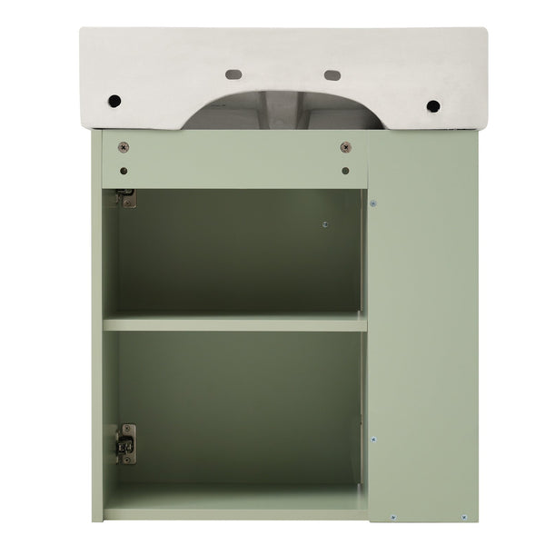 English Elm 21.6 Modern Floating Bathroom Vanity with Ceramic Basin, Wave Door, Rose Gold Handle, Space-Saving Green N729P170390F