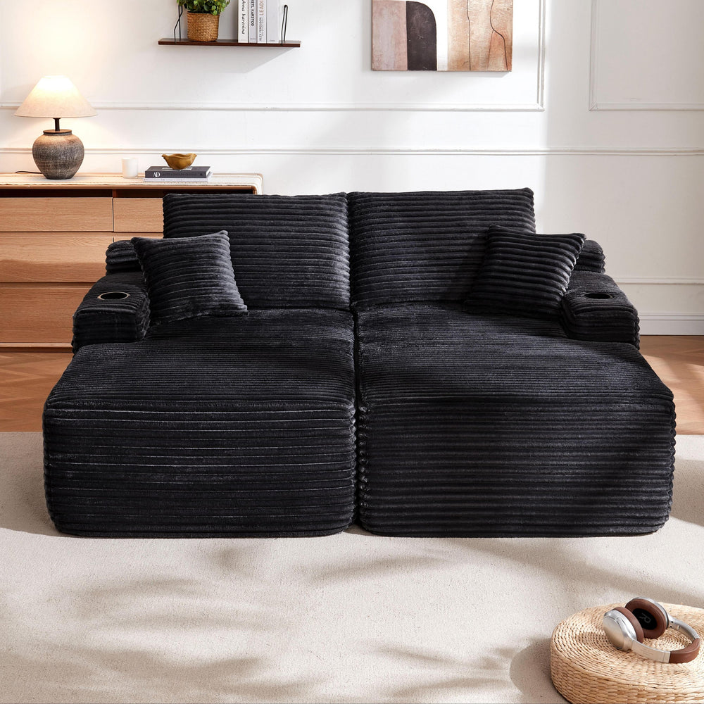 English Elm New-69" Cloud Sectional Dual Chaise Plush Fabric Sofa Deep Seat Modern Living Room W3975P500738