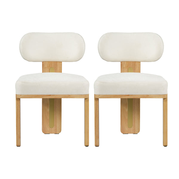 English Elm Mid-century Modern Rattan Cane Back Dining Chair Set Rubberwood Frame Upholstered Seat N768P437935N