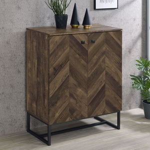 English Elm Sager Rustic Oak 4-Shelf Accent Cabinet with Chevron Pattern and Gunmetal Steel Base for Stylish Storage B062P351426