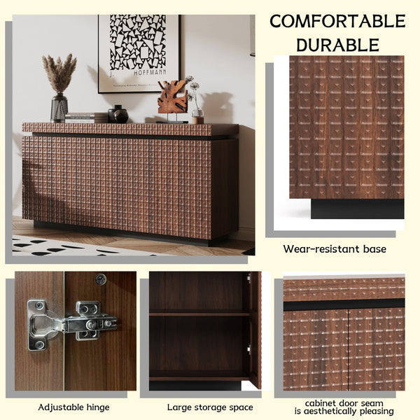 English Elm Sideboard Modern 4-Door Buffet Cabinet with Spacious Top and Enclosed Storage, Durable 66" Long Finish Antique brown W2263P353791