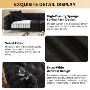 English Elm 97.6" Oversized Velvet Chesterfield Sleeper Sofa Floral Tufted Roll Arm Living Room Couch Black W1885S00410
