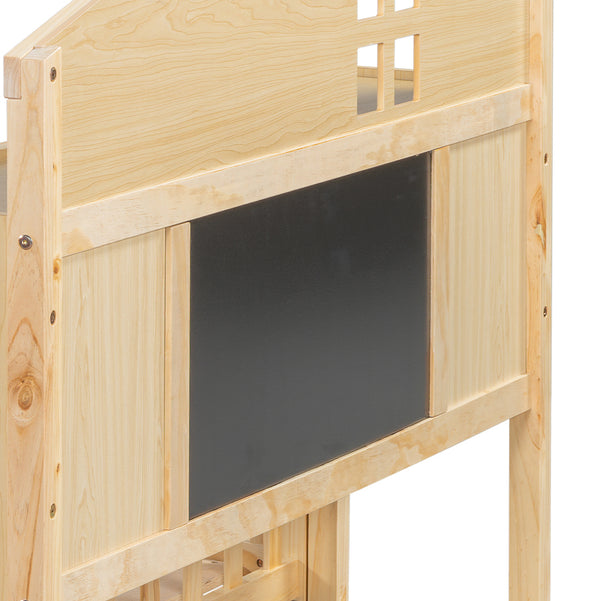 English Elm Full-size Montessori Floor Bed with Built-In Bookcase and Chalkboard, Space-Saving Solid Wood Platform for Kids Natural 56.3 L x 17.32 W x 5.31 H W1716S00014