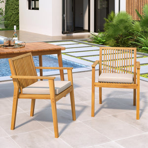 English Elm Christopher Knight Home® - Patio Acacia Wood Dining Chairs Set of 2 with Waterproof Cushions, Ergonomic Armrests, 400 lb Capacity Beige,Natural N779P234497N