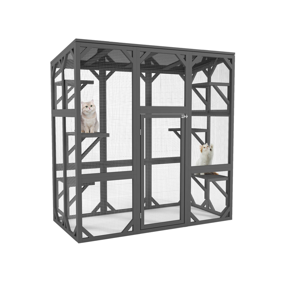 English Elm Catio Wooden Outdoor Cat Enclosure Six Tier Climbing Habitat with Waterproof Polycarbonate Roof W1850P188227