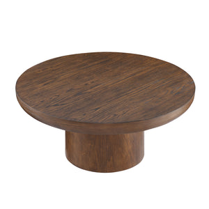 English Elm 35.98Inch Round Coffee Table With Cylindrical Leg,Wood Veneer Tabletop Table,Rounded Sofa Side Table For Living Room Office,Brown