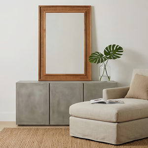 English Elm Natural Rattan Wrapped Solid Wood Frame Rectangle Mirror for Farmhouse Entryway Bath Yellowish-Brown W2203P436625