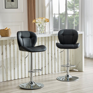 English Elm Set of 2 Adjustable Tufted Pu Barstools with Chrome Base for Kitchen or Pub W3875P382613