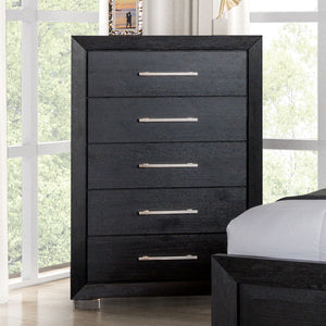 English Elm 1pc Chest Transitional Weathered Finish 5-Drawer Tall Dresser with Dentil Molding and Metal Knobs Black 39 L x 20 W x 54 H B2741P372707
