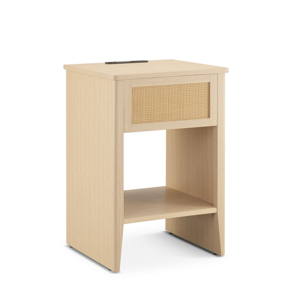 JLA Home 510 Design - Rattan Side Table with USB & USB-C Charging, LED Touch Light, Drawer & Shelf — Farmhouse Style FUR120-0056