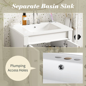 English Elm 24'' Modern Bathroom Vanity with Ceramic Basin, Solid Wood Frame, Soft-Close Doors, Ample Storage White N710P190503K