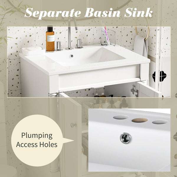 English Elm 24'' Modern Bathroom Vanity with Ceramic Basin, Solid Wood Frame, Soft-Close Doors, Ample Storage White N710P190503K